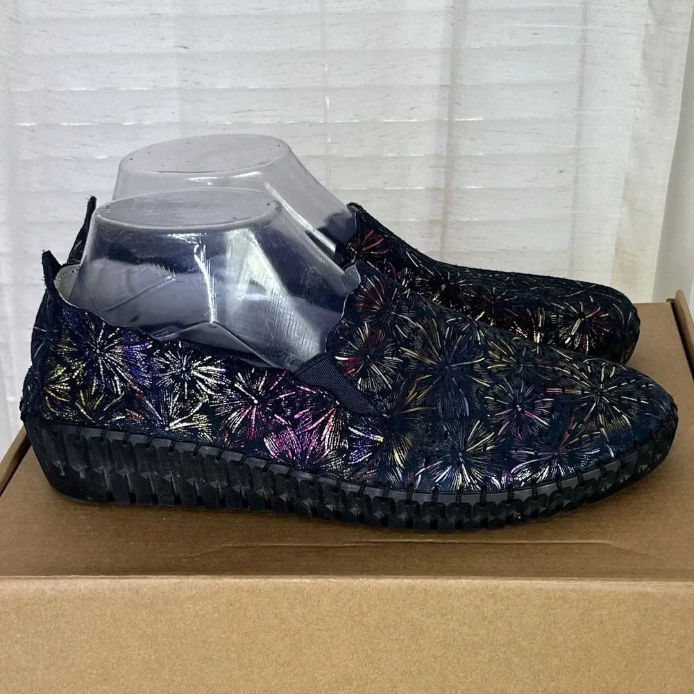 Spring Step Women Size 40 Saszier‎ Comfort Shoes Leather Black Fireworks Slip On